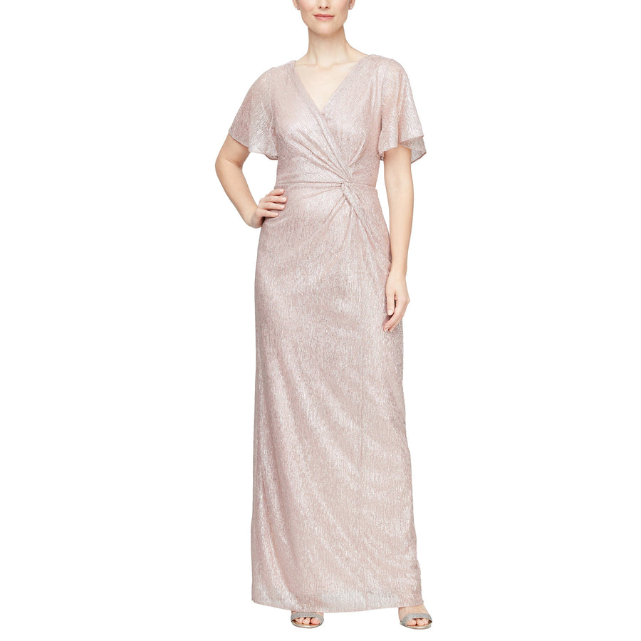Formal Dresses Long Formal Metallic Evening Knot Dress Blush