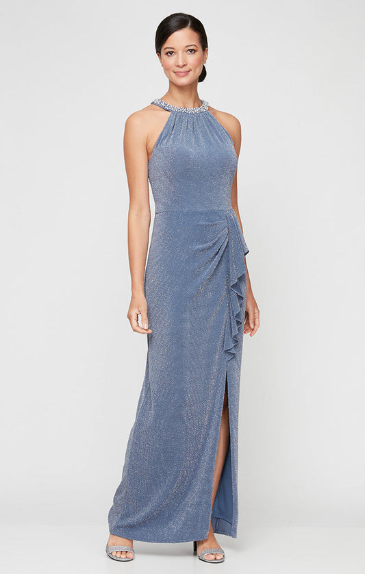 Formal Dresses Long Formal Metallic Evening Dress Wedgewood