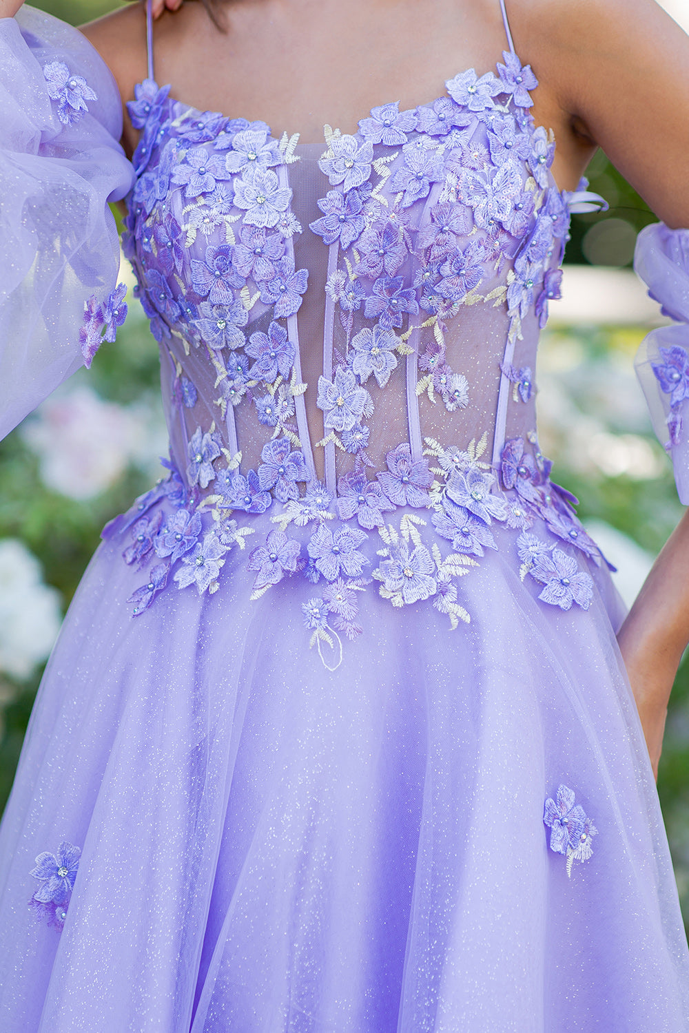 Prom Dresses Long Formal A Line 3D Floral Applique Prom Dress Lilac