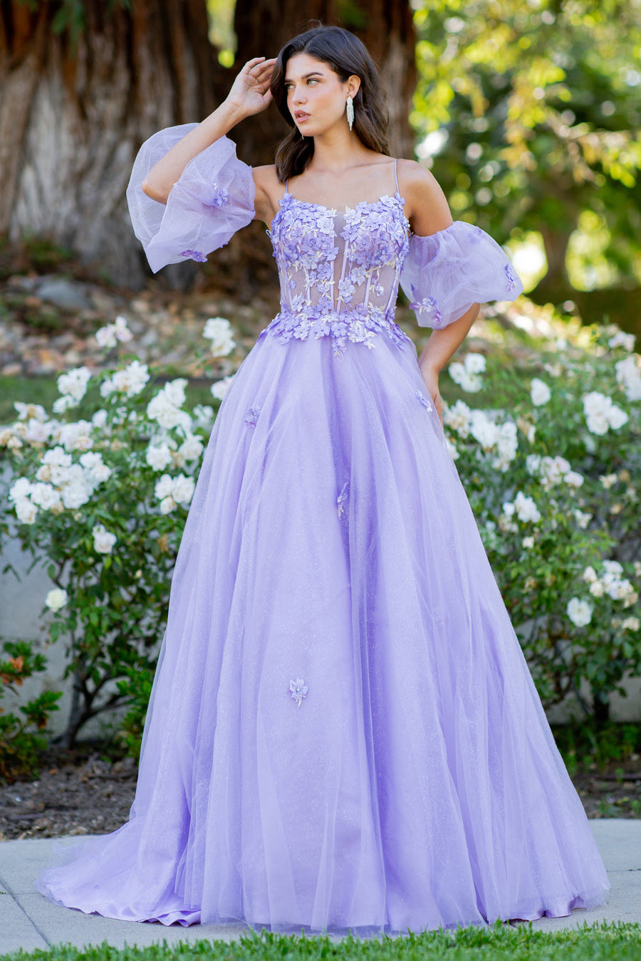 Prom Dresses Long Formal A Line 3D Floral Applique Prom Dress Lilac