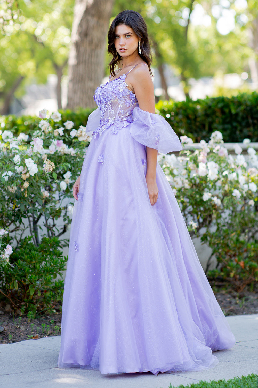 Prom Dresses Long Formal A Line 3D Floral Applique Prom Dress Lilac