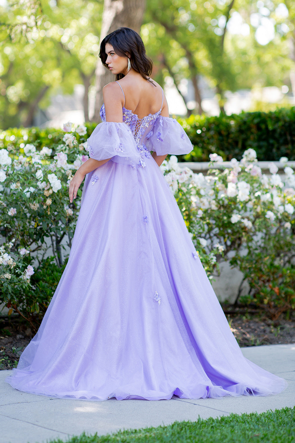 Prom Dresses Long Formal A Line 3D Floral Applique Prom Dress Lilac