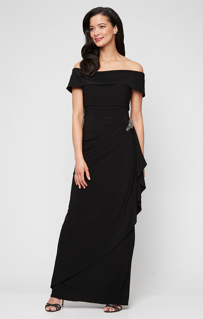 Formal Dresses Pleated Long Formal Ruffle Evening Dress Black