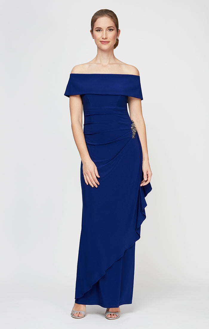Formal Dresses Pleated Long Formal Ruffle Evening Dress Dark Royal