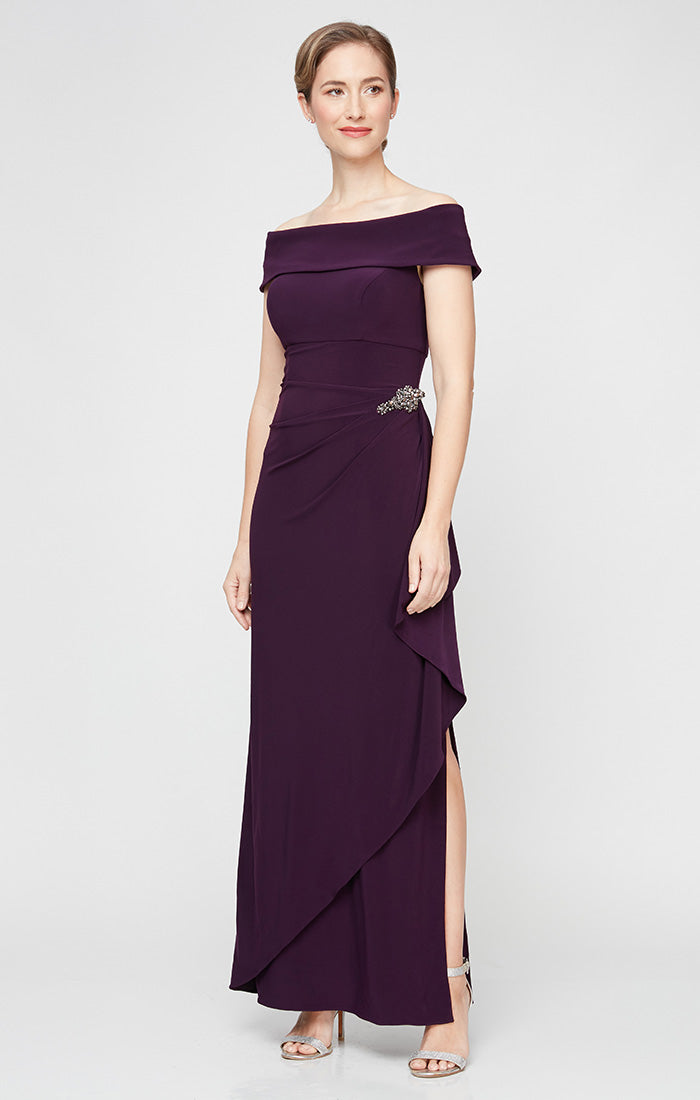 Formal Dresses Pleated Long Formal Ruffle Evening Dress Eggplant