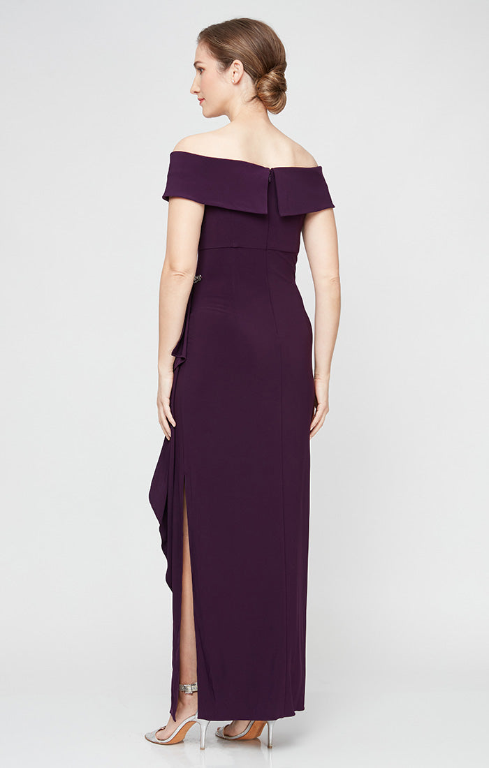 Formal Dresses Pleated Long Formal Ruffle Evening Dress Eggplant