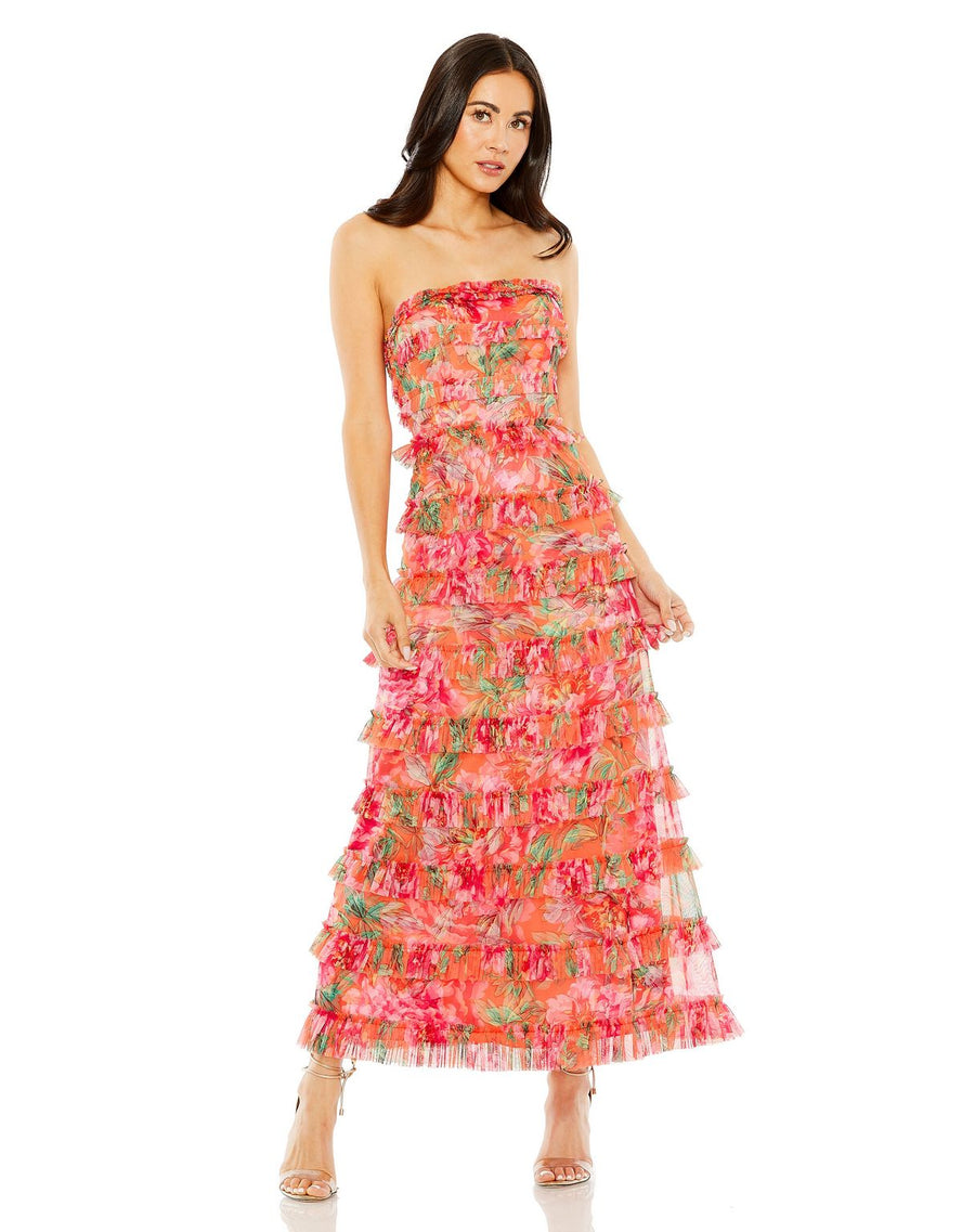 Formal Dresses Fitted tea Length Layered Formal Dress Orange Multi