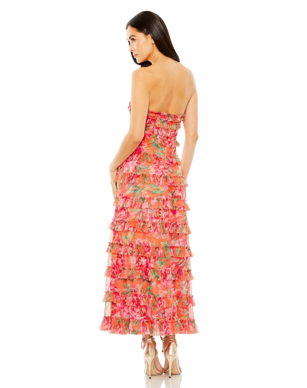 Formal Dresses Fitted tea Length Layered Formal Dress Orange Multi