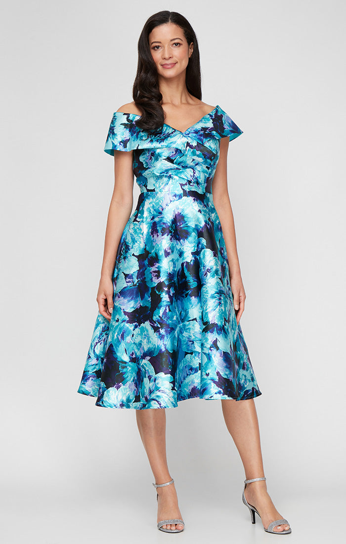 Cocktail Dresses Short Printed Cocktail A Line Dress Aqua Multi