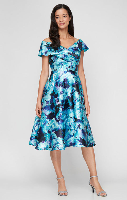 Cocktail Dresses Short Printed Cocktail A Line Dress Aqua Multi