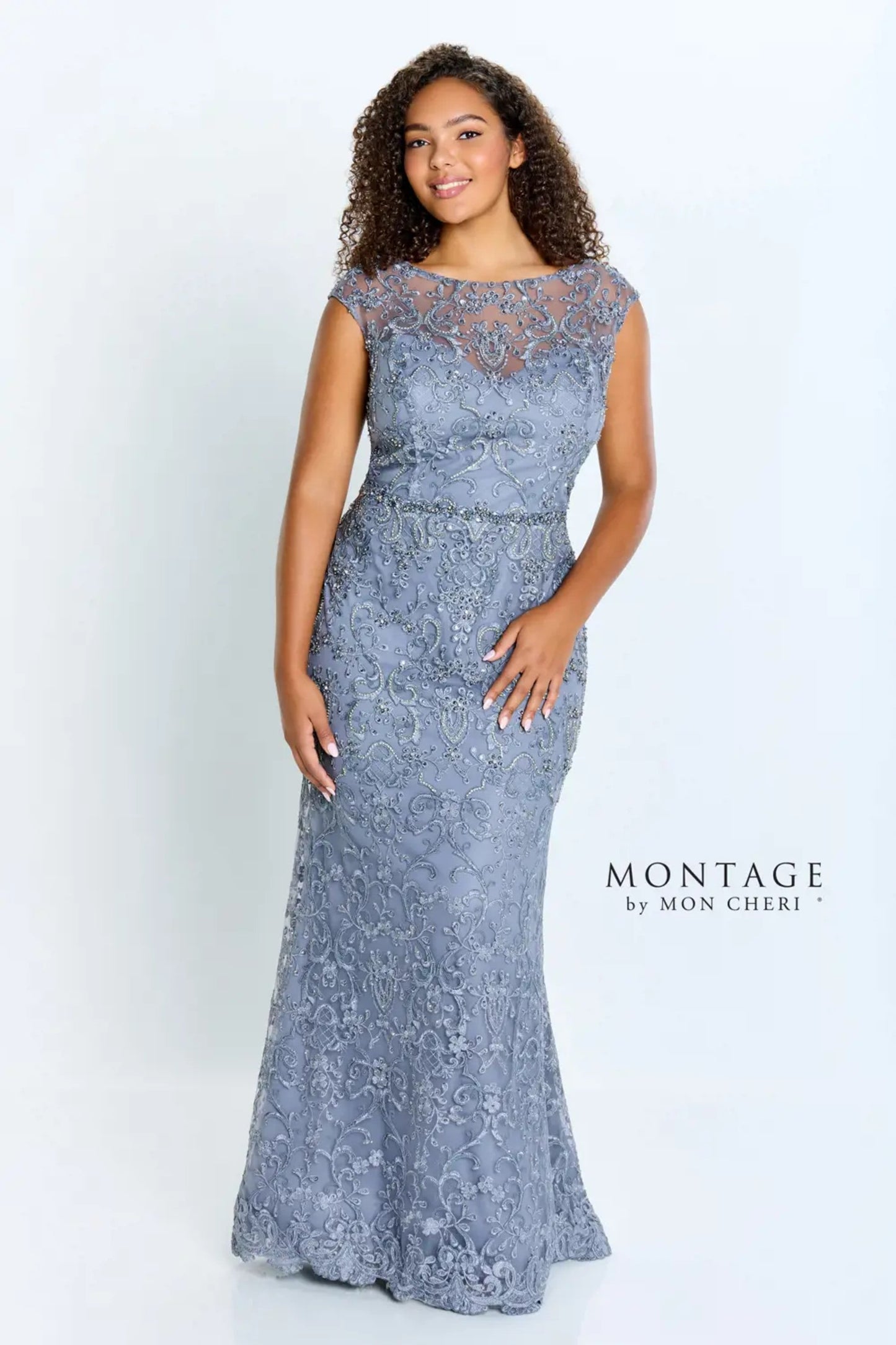 Formal Dresses Beaded Floral Long Fitted Formal Evening Dress Dark Gray