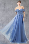 Prom Dresses A Line Long Formal Prom Glitter Dress Dusty Blue