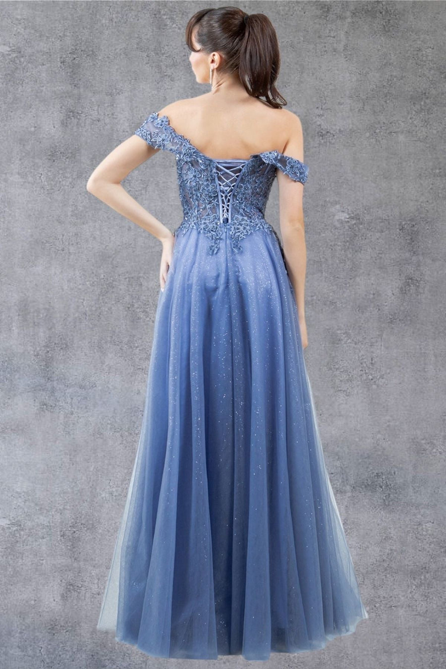 Prom Dresses A Line Long Formal Prom Glitter Dress Dusty Blue
