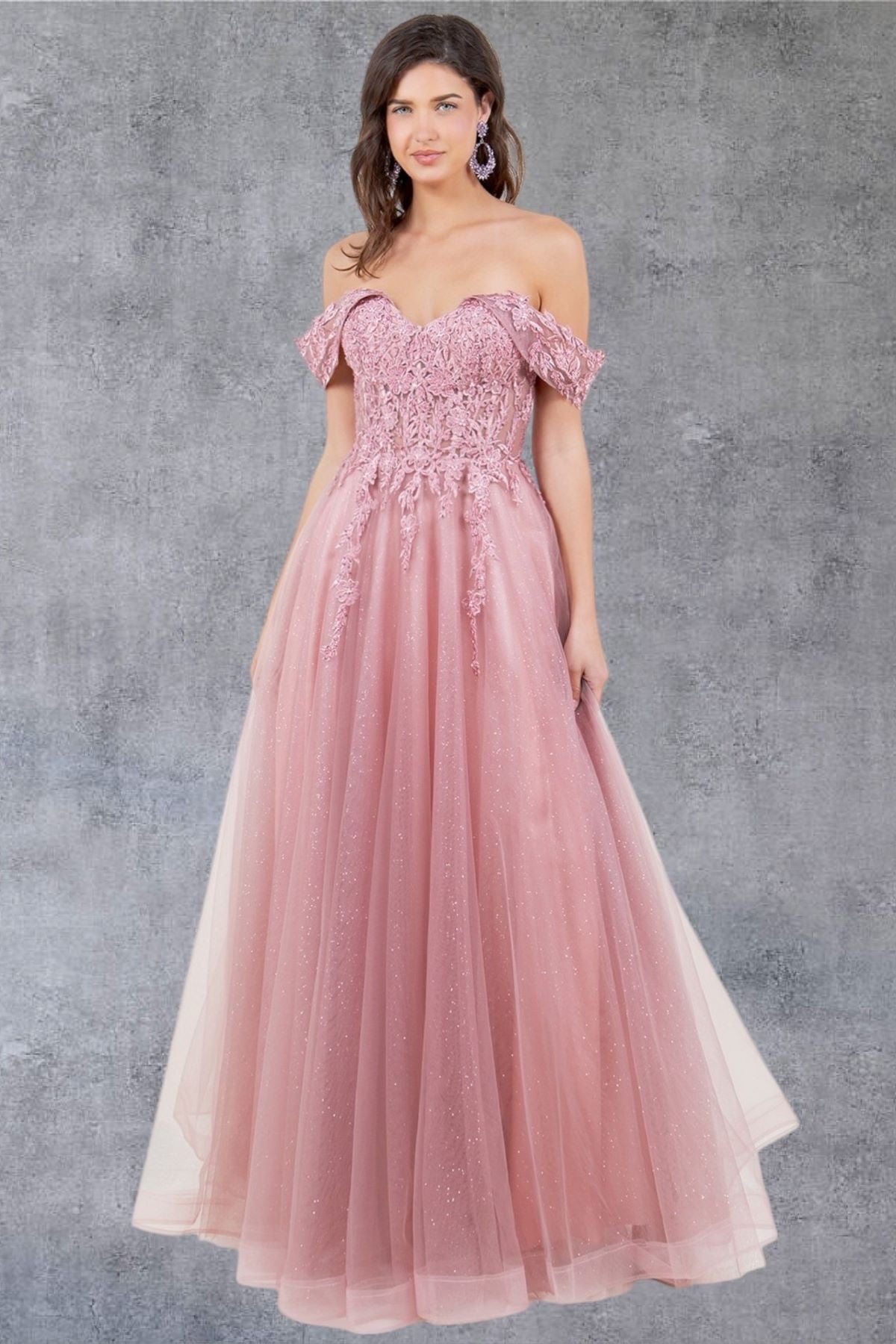 Prom Dresses A Line Long Formal Prom Glitter Dress Dusty Rose