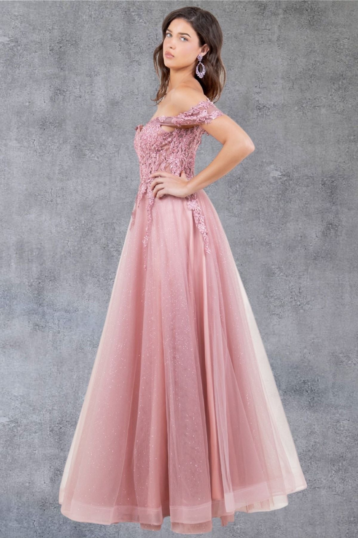 Prom Dresses A Line Long Formal Prom Glitter Dress Dusty Rose