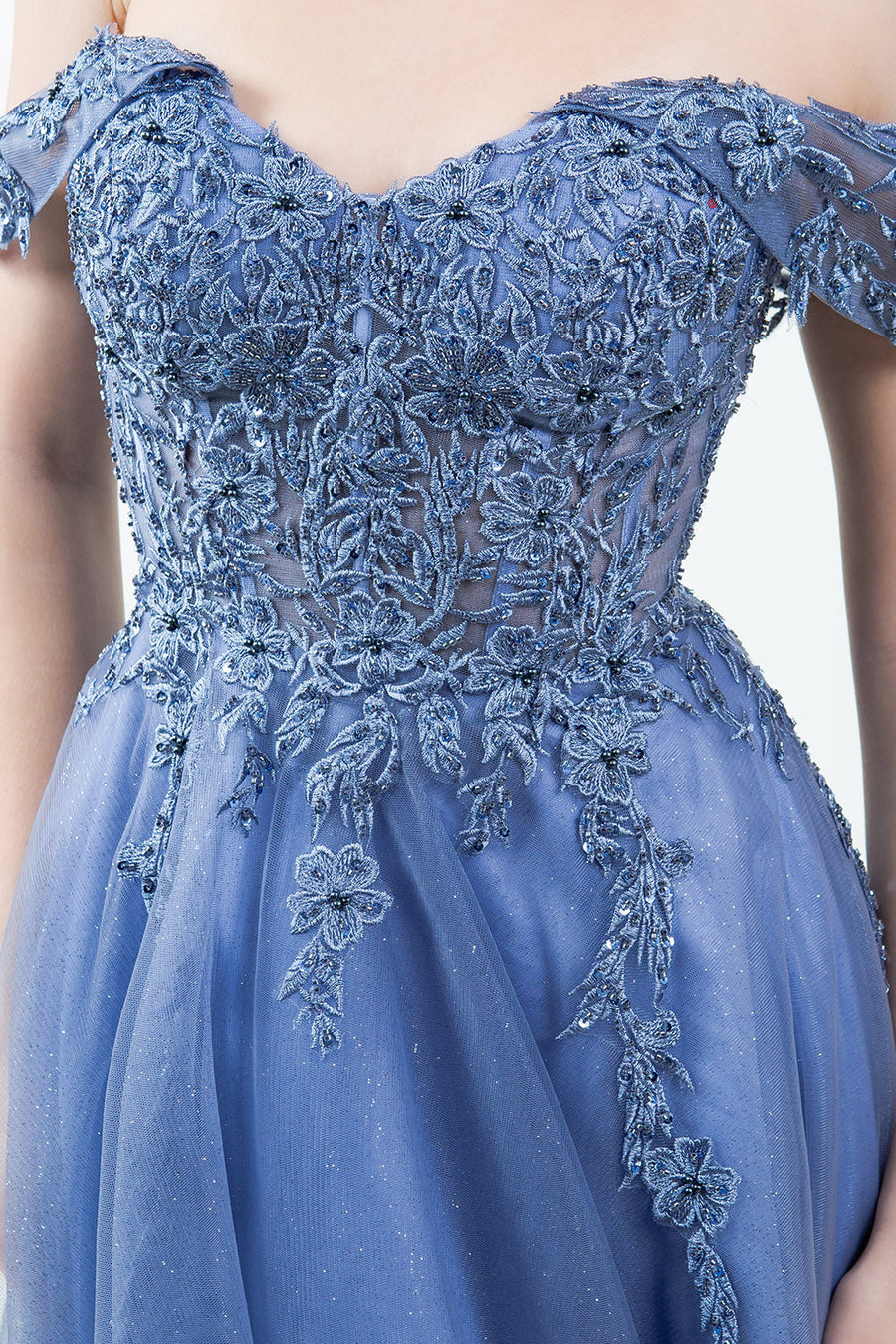 Prom Dresses A Line Long Formal Prom Glitter Dress Dusty Blue