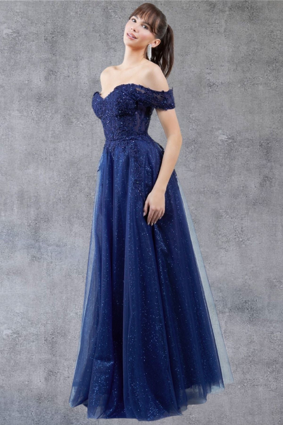 Prom Dresses A Line Long Formal Prom Glitter Dress Navy