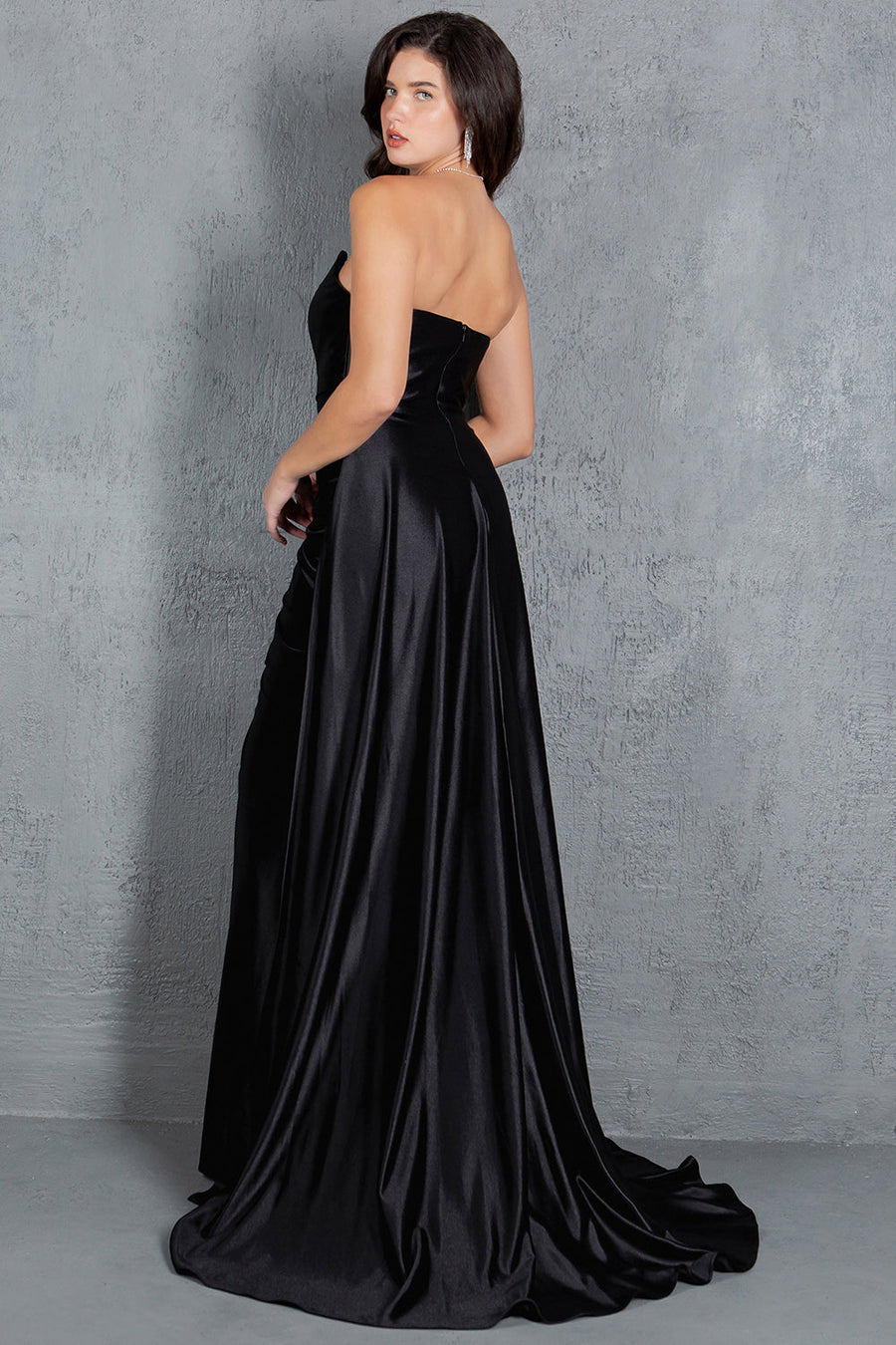 Prom Dresses Long Slit Formal Prom Pleated Dress Black