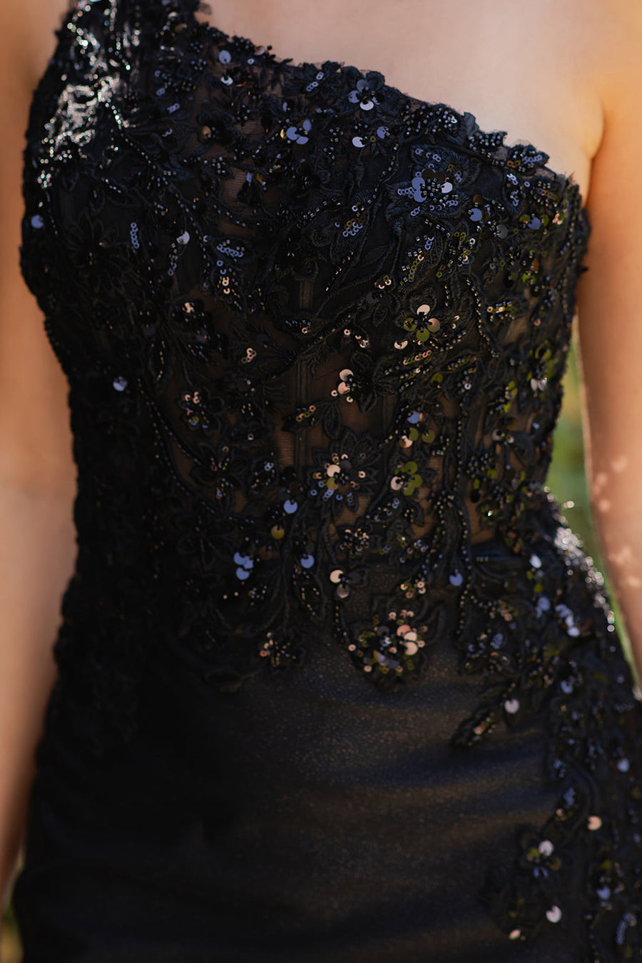 Prom Dresses Long Slit Floral Formal Prom Sequin Dress Black