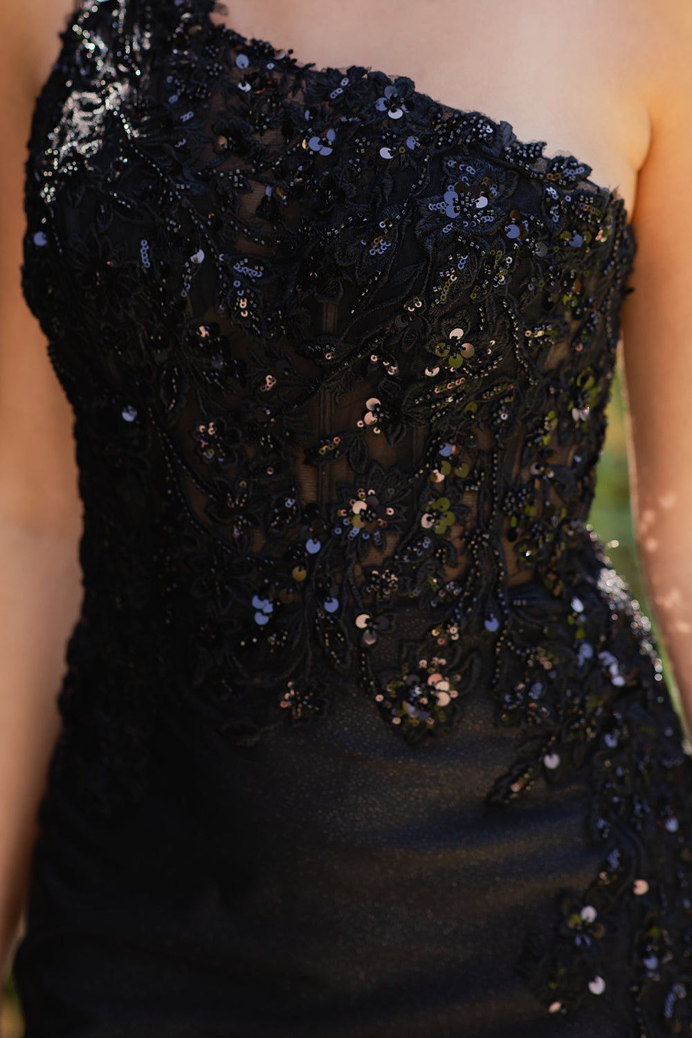 Prom Dresses Long Slit Floral Formal Prom Sequin Dress Black