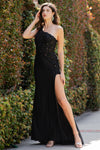 Prom Dresses Long Slit Floral Formal Prom Sequin Dress Black
