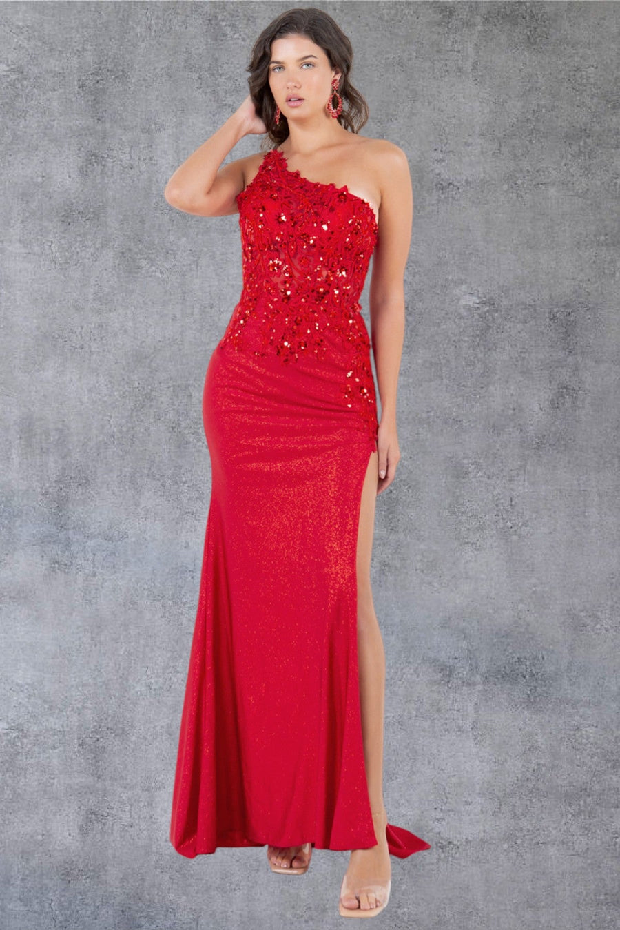 Prom Dresses Long Slit Floral Formal Prom Sequin Dress Red