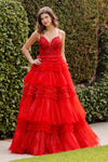 Prom Dresses Prom Long Layered Ruffle Formal A Line Dress Red