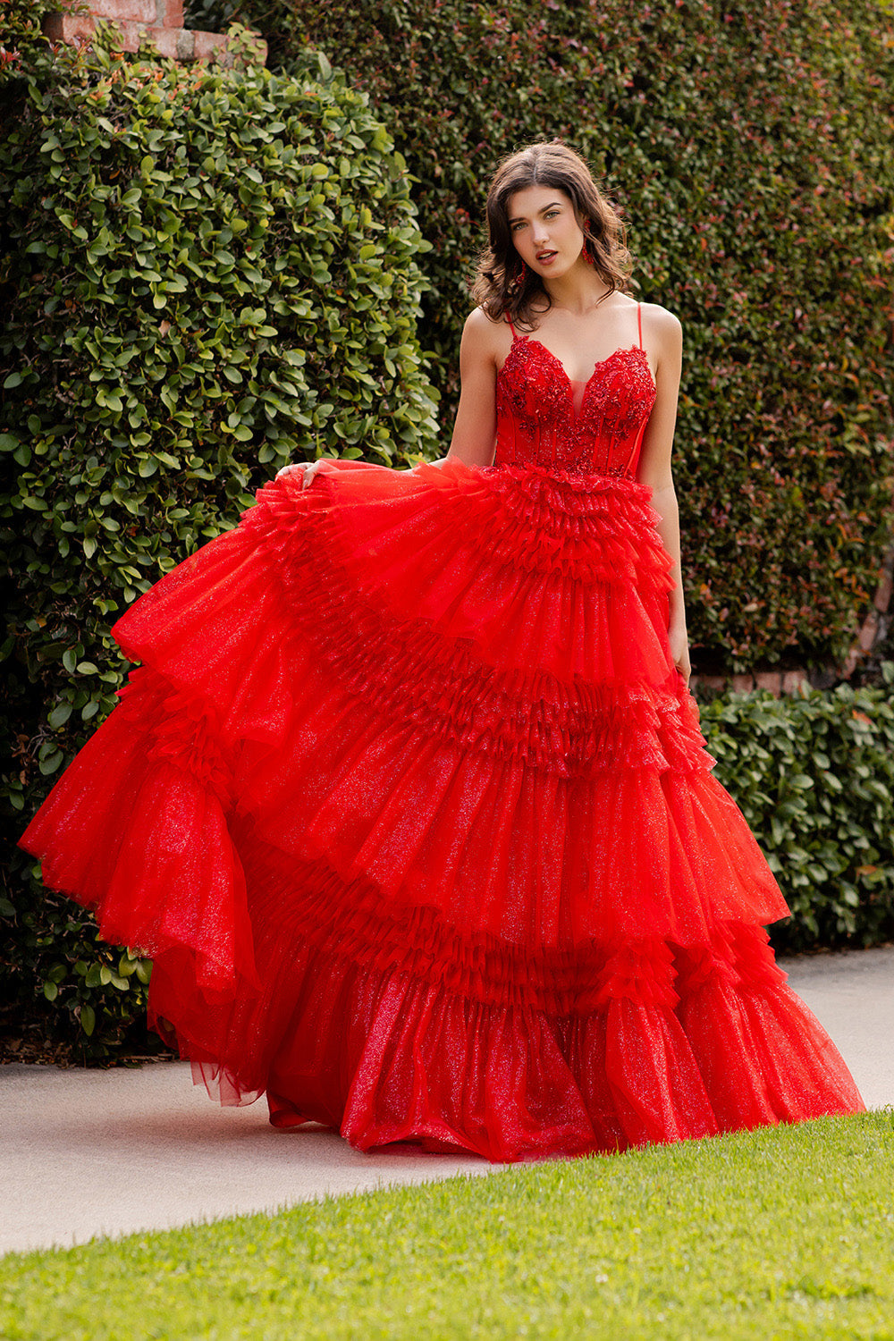 Prom Dresses Prom Long Layered Ruffle Formal A Line Dress Red