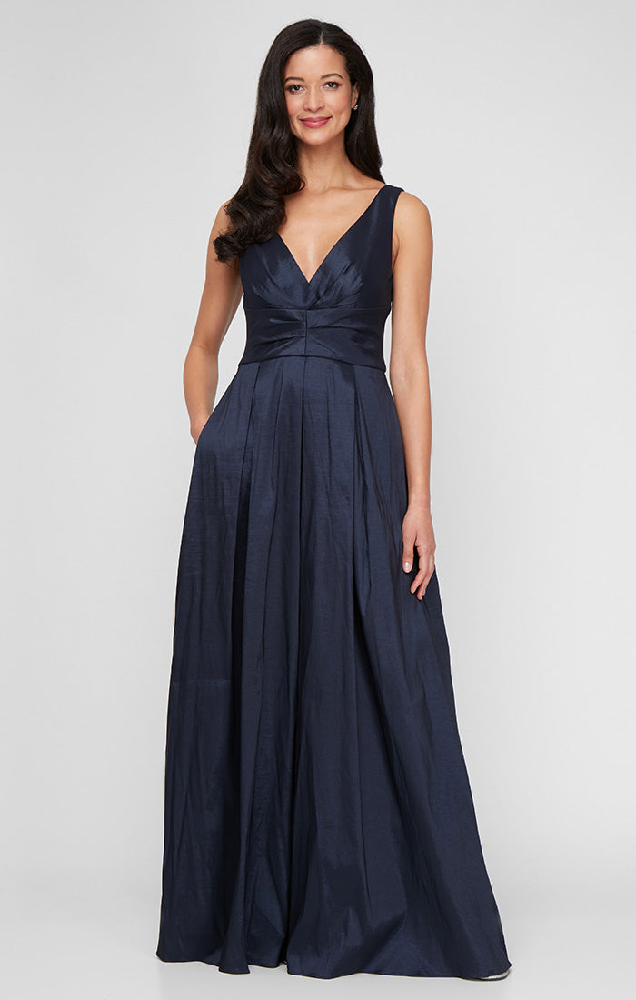 Formal Dresses Pleated Long Formal Evening Dress Dark Navy
