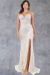 Prom Dresses Mermaid Long Printed Sequin Formal Prom Dress Nude/Silver