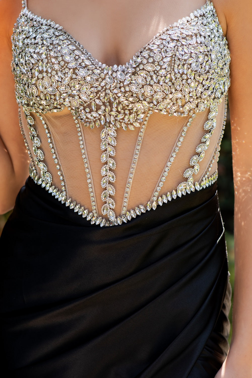 Prom Dresses Fitted Long Formal Beaded Prom Slit Dress Black/Silver