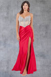 Prom Dresses Fitted Long Formal Beaded Prom Slit Dress Red/Silver