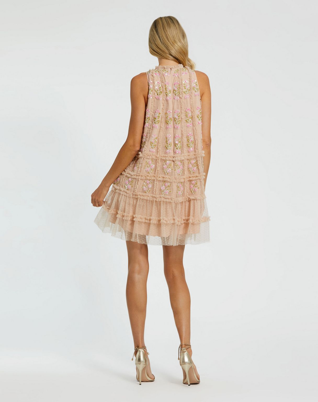 Cocktail Dresses Short Ruffle Beaded Cocktail Dress Nude Multi