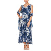 Formal Dresses Printed Tea Length Dress Navy Multi