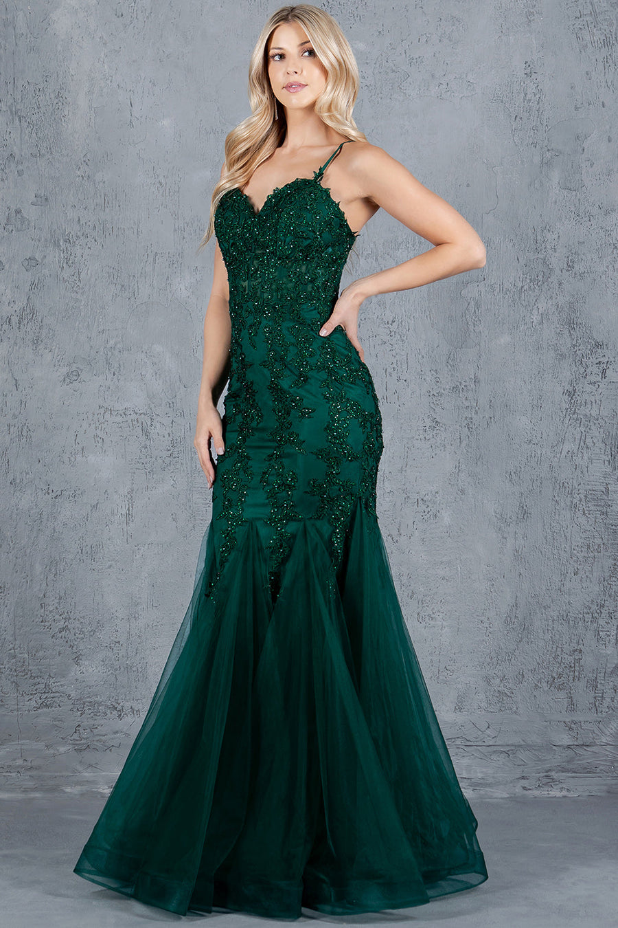 Prom Dresses Fitted Formal Long Floram Prom Mermaid Dress Hunter Green