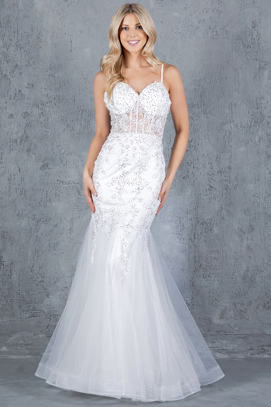 Wedding Dresses Fitted Long Mermaid Floral Wedding Dress Off White