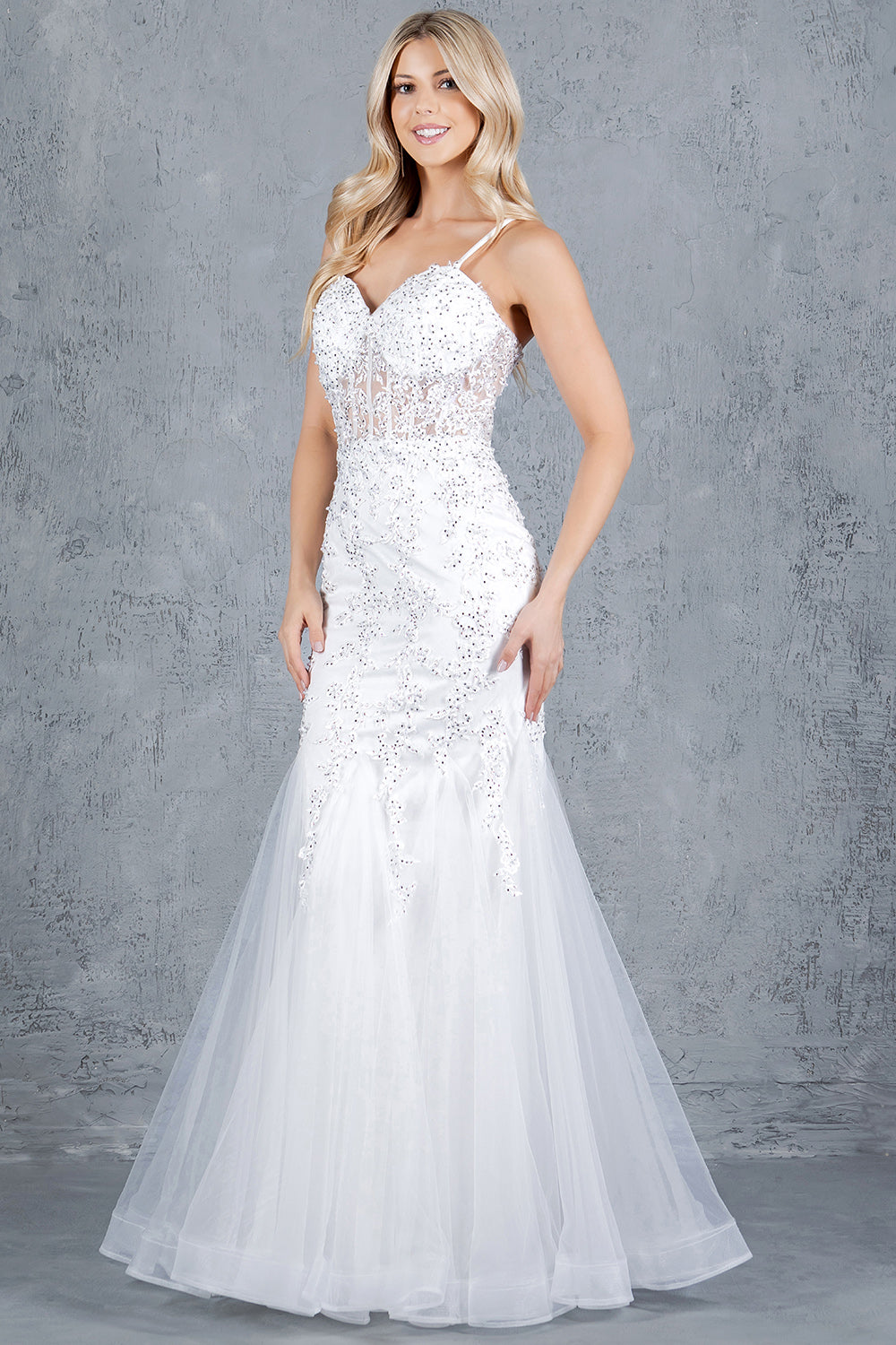 Wedding Dresses Fitted Long Mermaid Floral Wedding Dress Off White