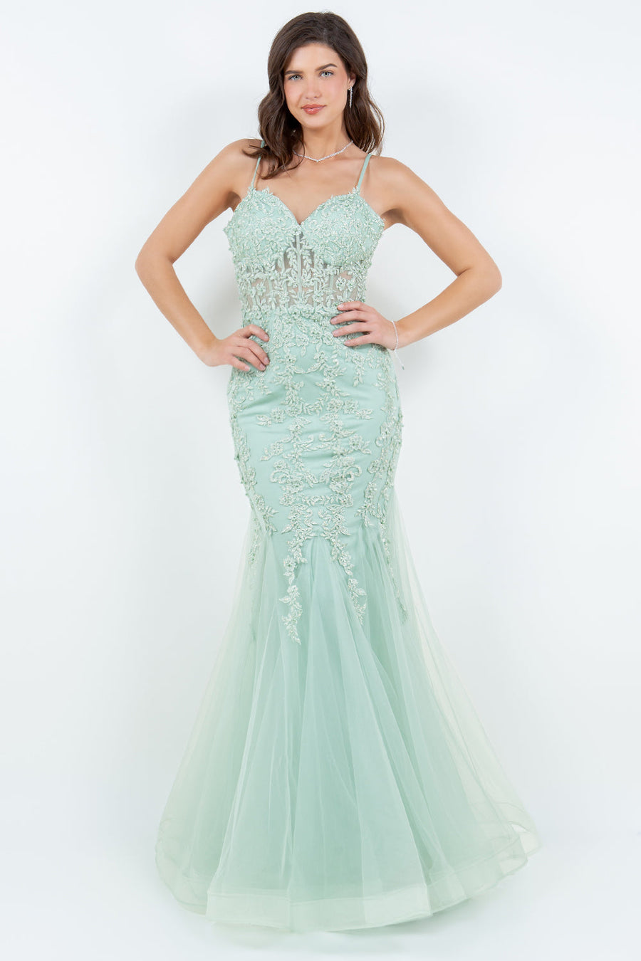 Prom Dresses Fitted Formal Long Floram Prom Mermaid Dress Sage