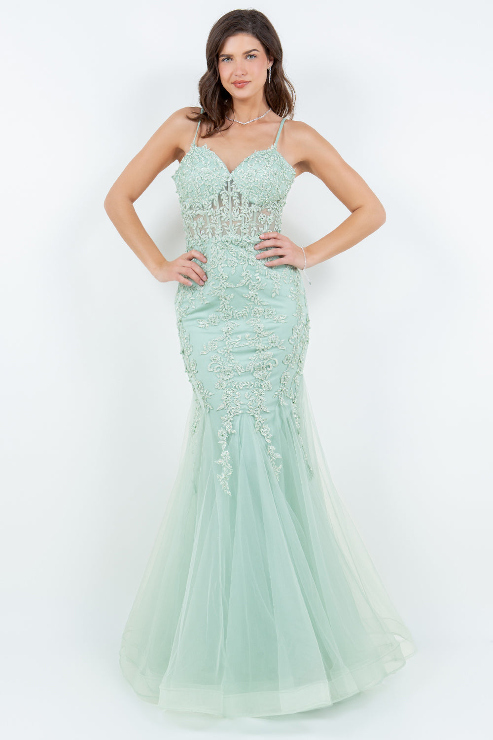 Prom Dresses Fitted Formal Long Floram Prom Mermaid Dress Sage