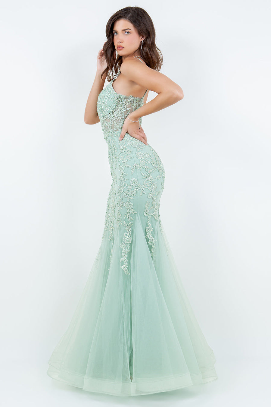 Prom Dresses Fitted Formal Long Floram Prom Mermaid Dress Sage