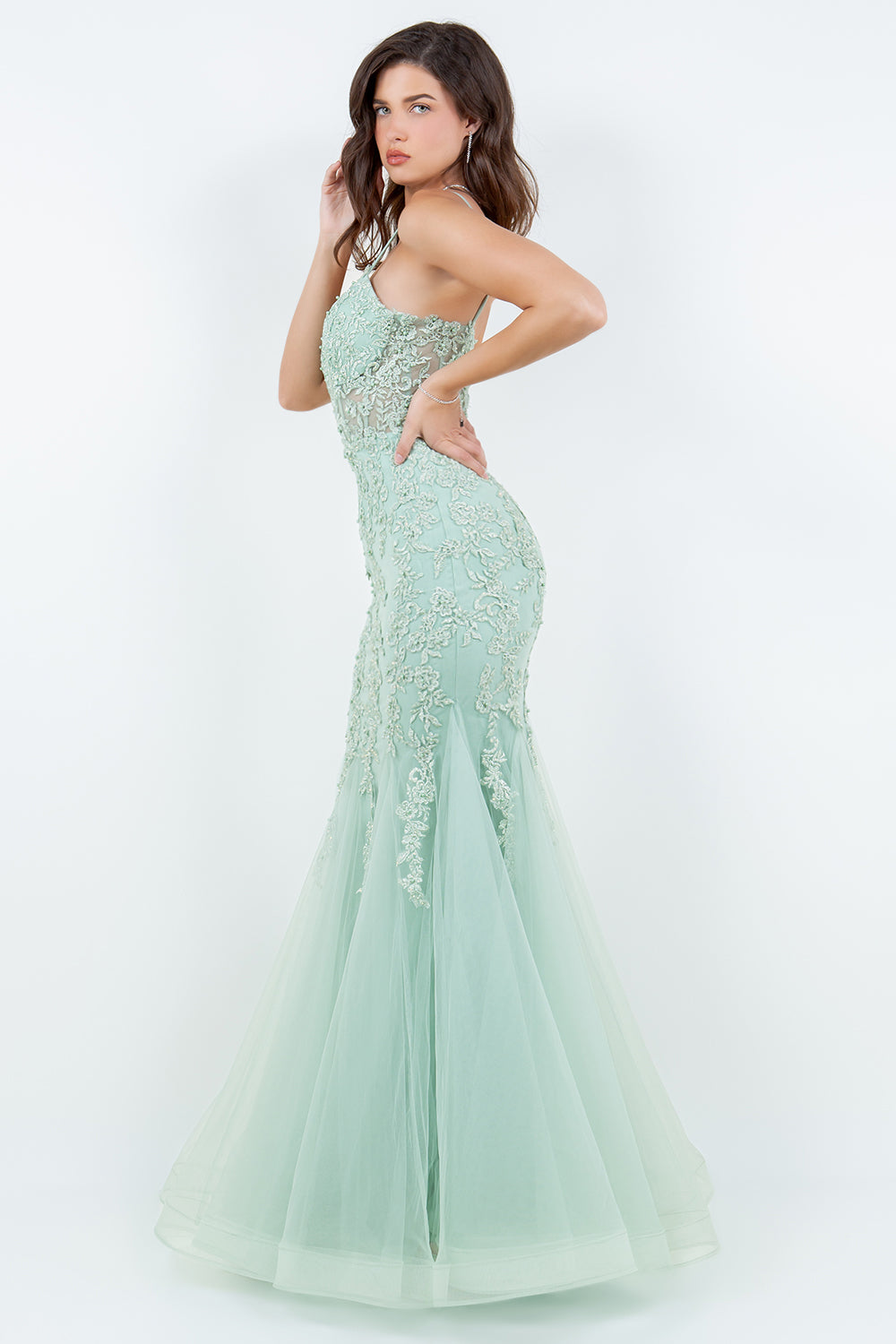 Prom Dresses Fitted Formal Long Floram Prom Mermaid Dress Sage