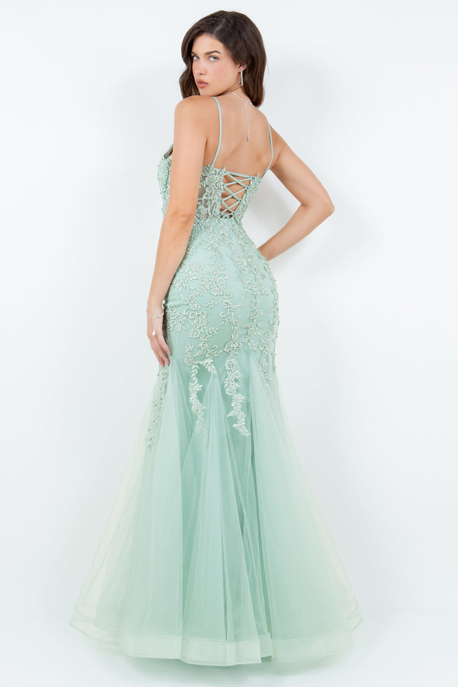 Prom Dresses Fitted Formal Long Floram Prom Mermaid Dress Sage