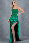 Prom Dresses Floral Lace Long Slit Formal Sequin Prom Dress Emerald