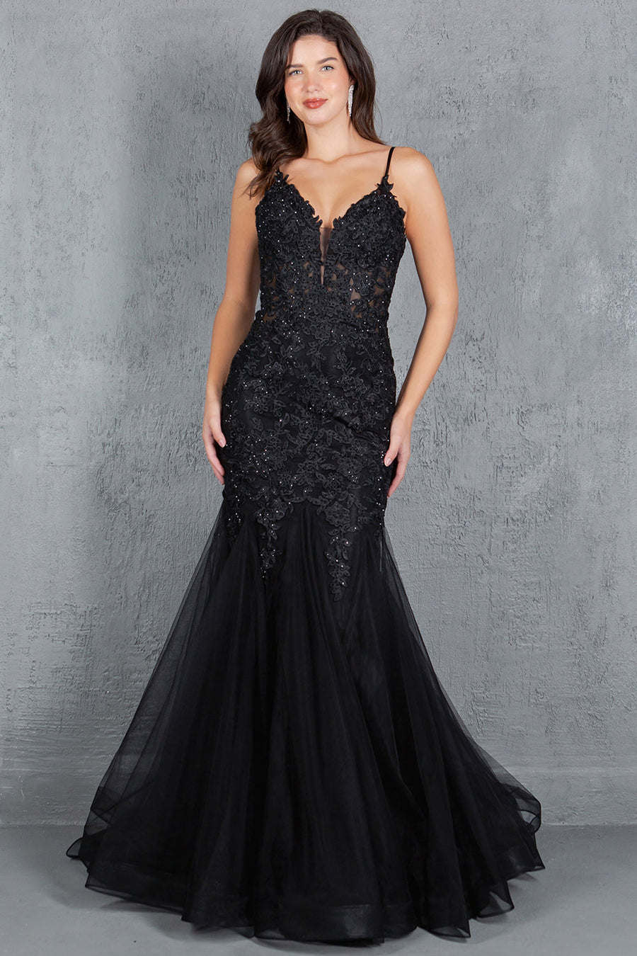 Prom Dresses Fitted Lace Long Formal Mermaid Prom Dress Black