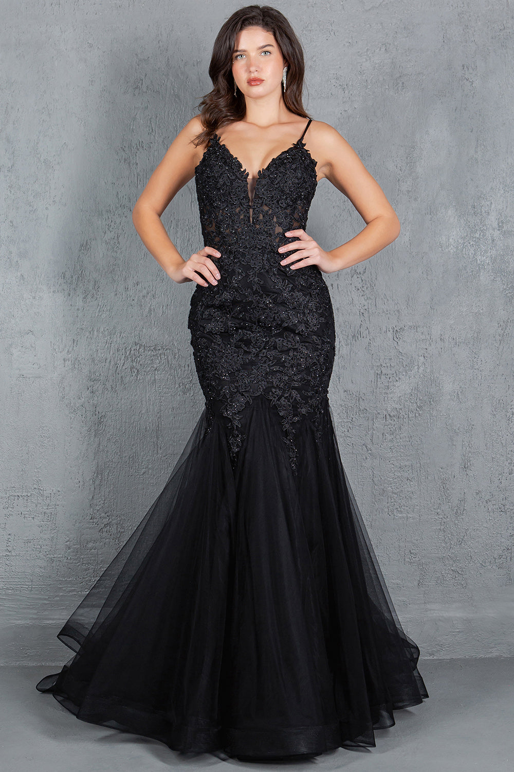 Prom Dresses Fitted Lace Long Formal Mermaid Prom Dress Black