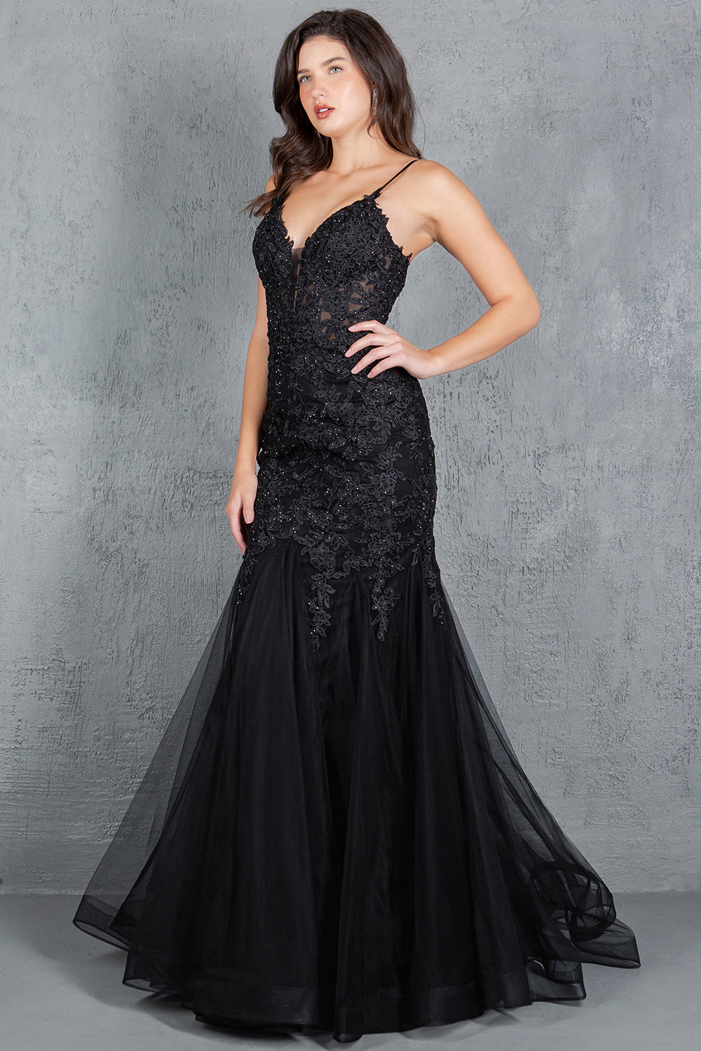 Prom Dresses Fitted Lace Long Formal Mermaid Prom Dress Black