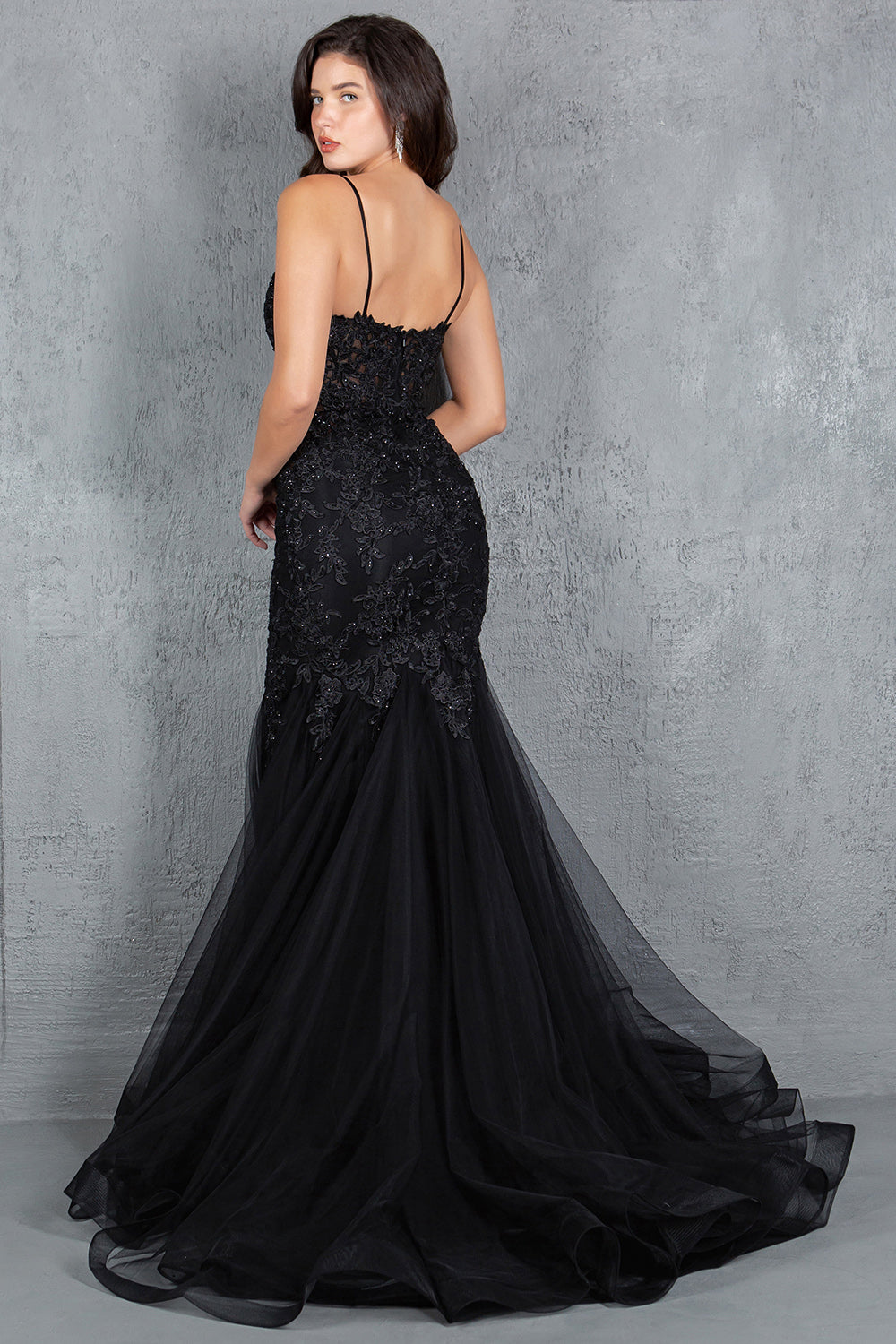 Prom Dresses Fitted Lace Long Formal Mermaid Prom Dress Black