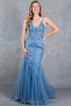 Prom Dresses Fitted Lace Long Formal Mermaid Prom Dress Dusty Blue