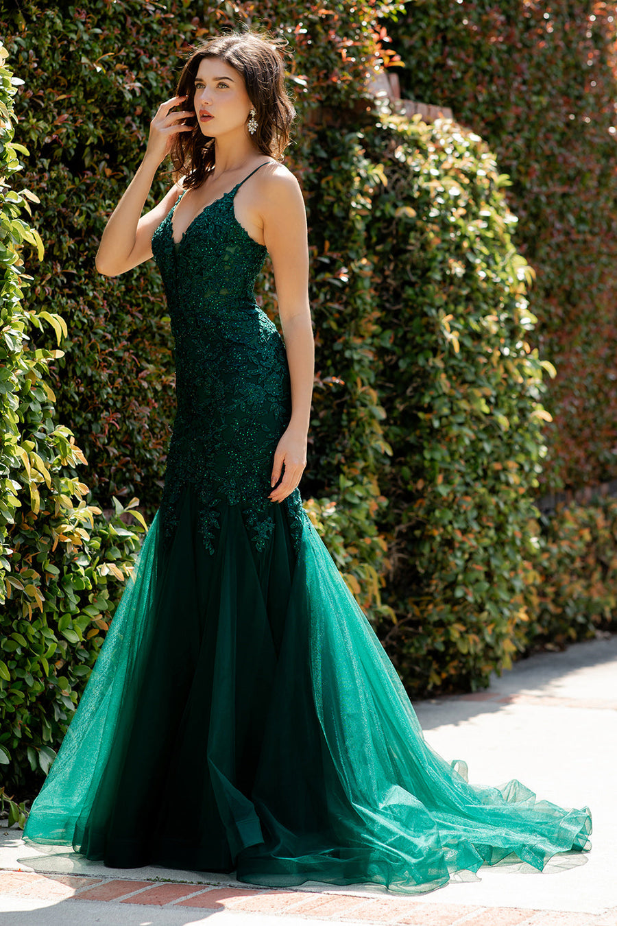Prom Dresses Fitted Lace Long Formal Mermaid Prom Dress Hunter Green