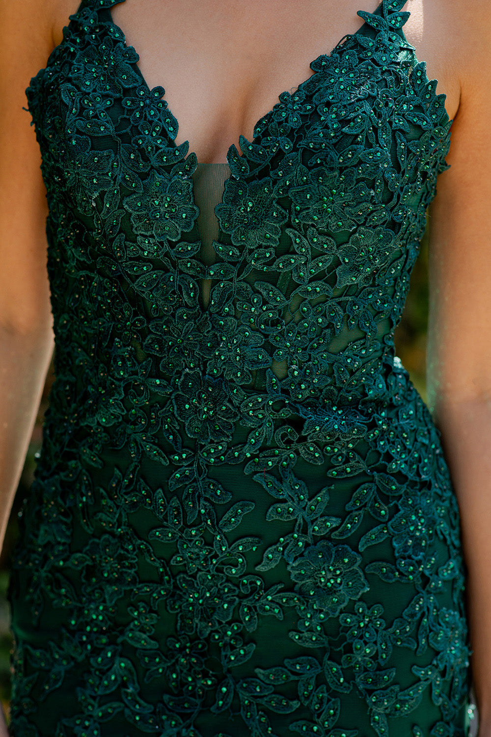 Prom Dresses Fitted Lace Long Formal Mermaid Prom Dress Hunter Green